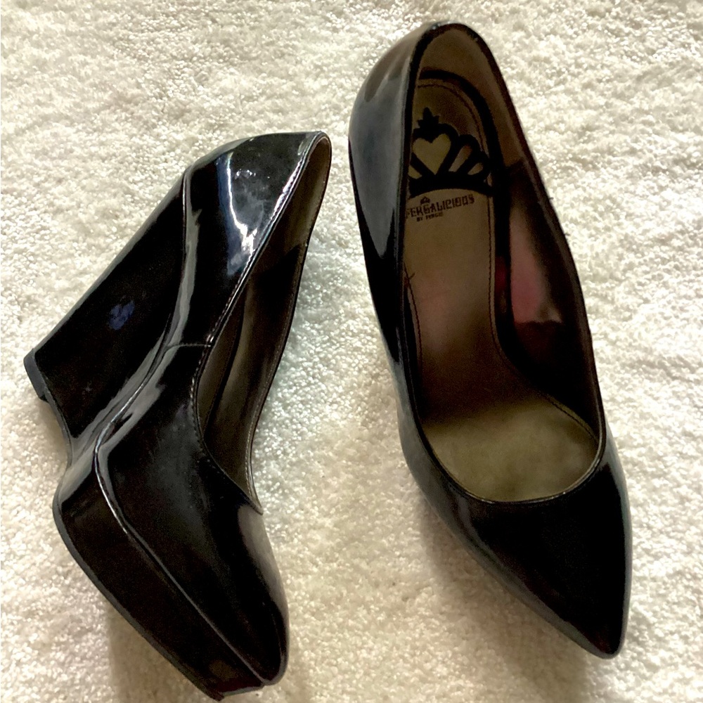 Patton leather, platform wedge heels, size 6, Brand: Fergalicious by Fergie